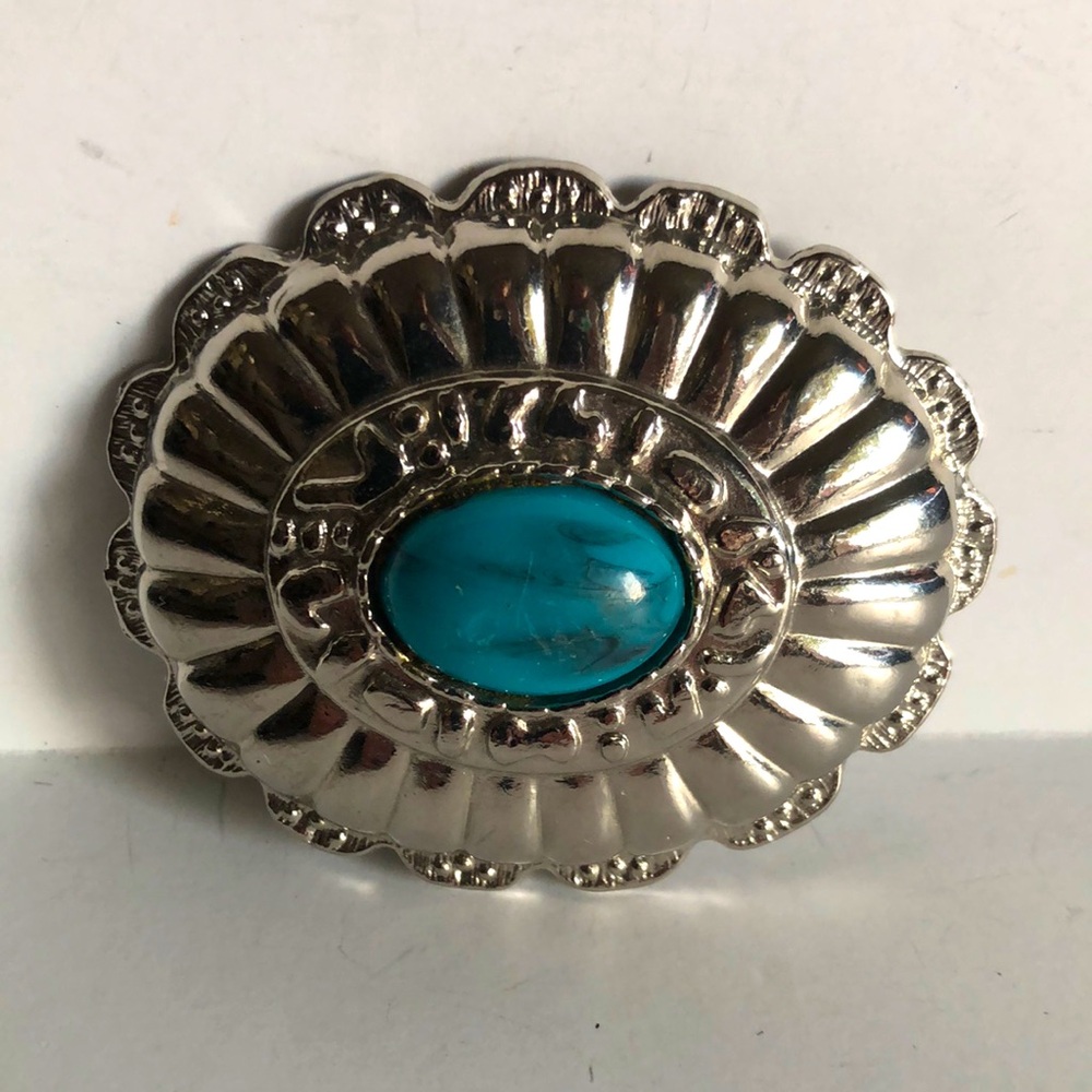 Vintage Metal Belt Buckle, Nice Blue Turquoise Stone Design, Nice Design, 3"x2.5